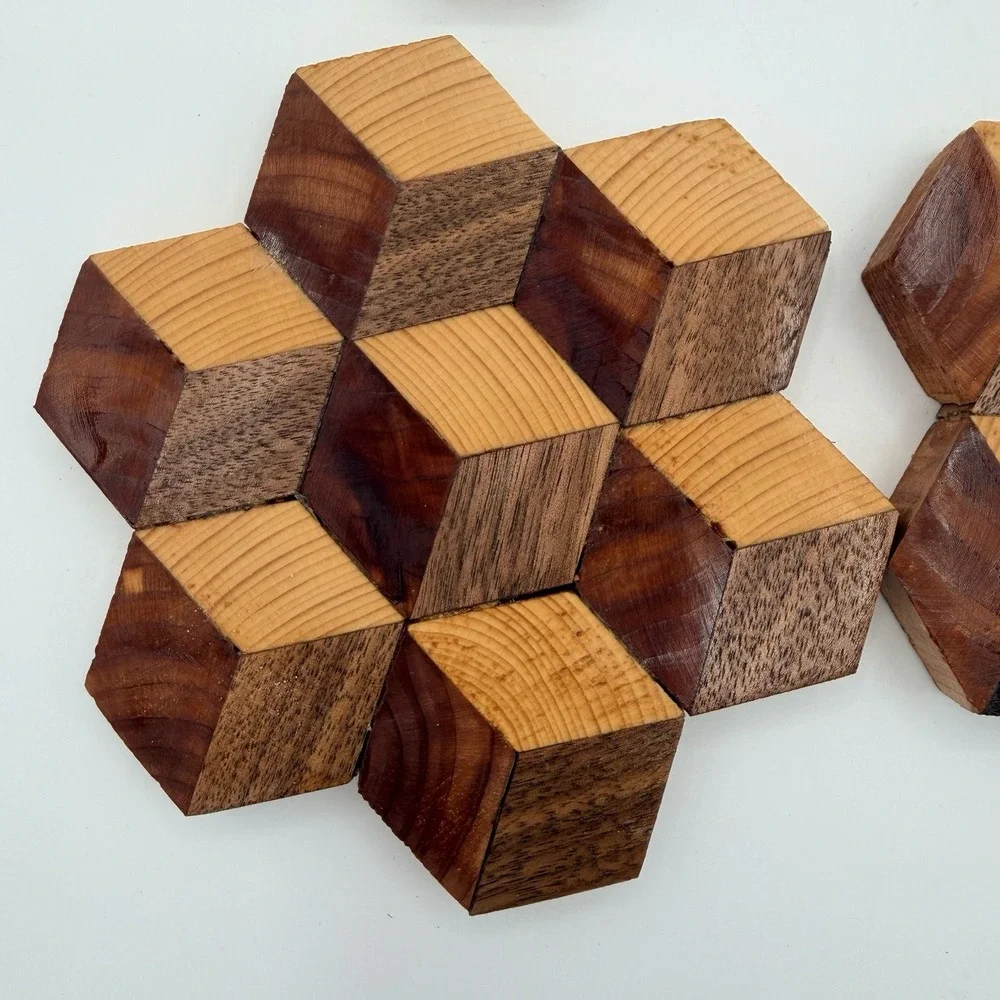 Rustic Hand-Made Wooden Coaster Set, 4 Coasters, Unique